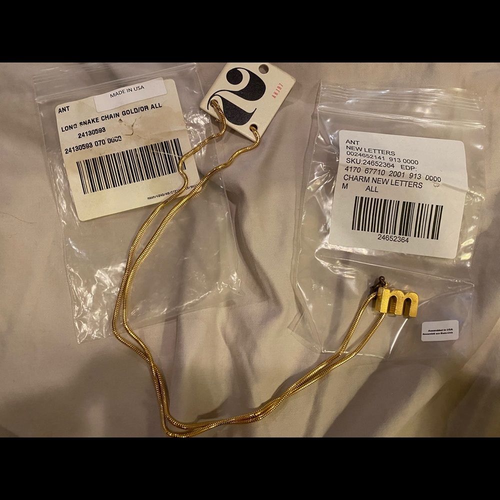 NWT gold M initial pendant & snake chain from Anthropologie